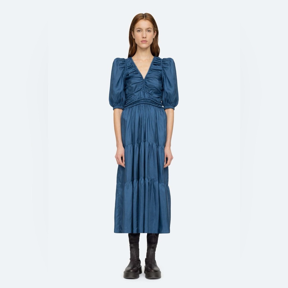 Sea New York Kyle silk ruched dress in blue